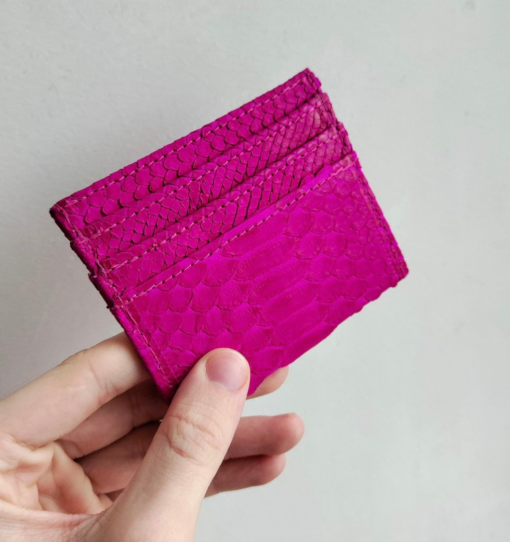 READY TO SHIP Genuine python skin creditcards holder | wallet small |gift idea exotic python skin leather business card holder fucshia