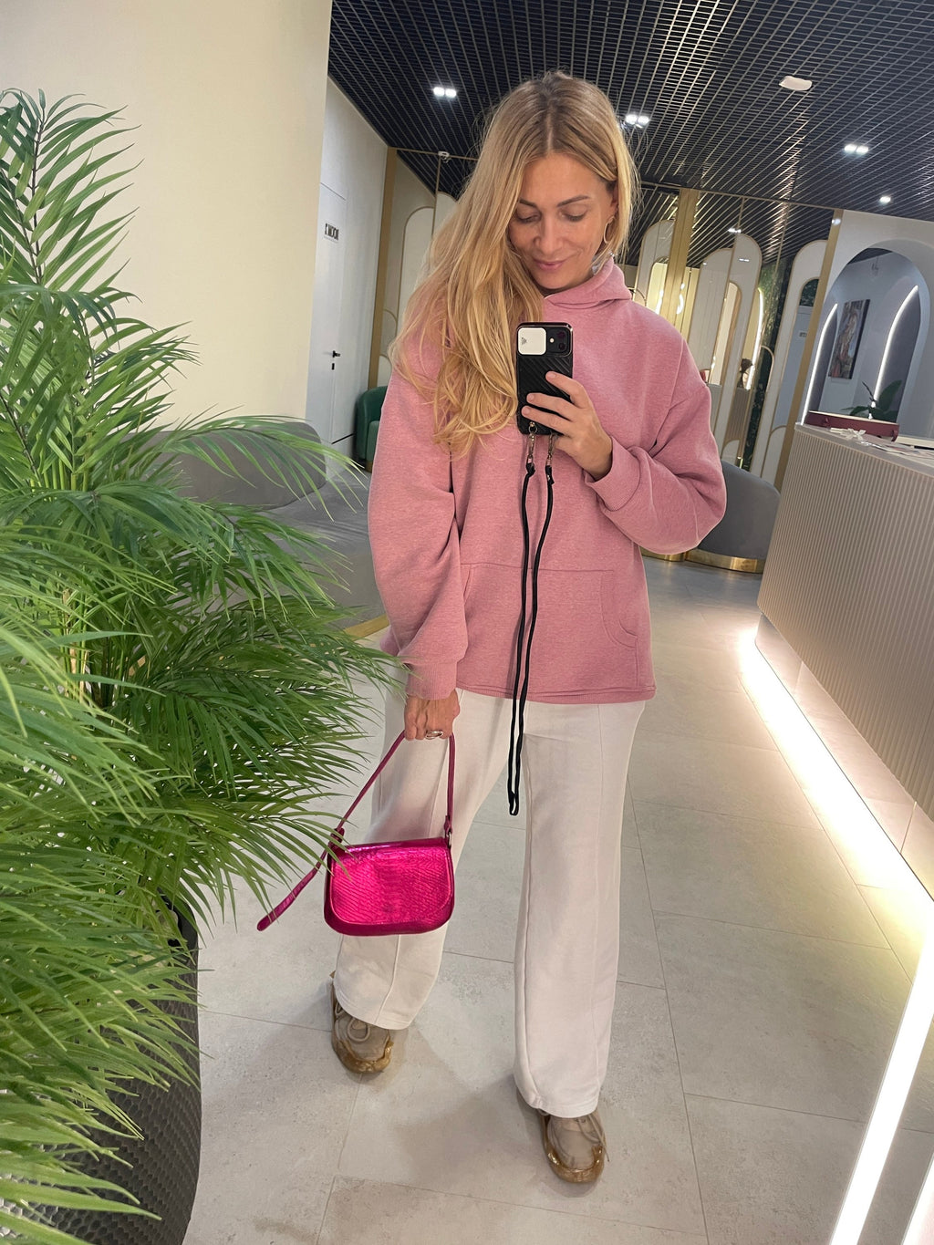 Genuine python skin small top handle shoulder pink foil bag