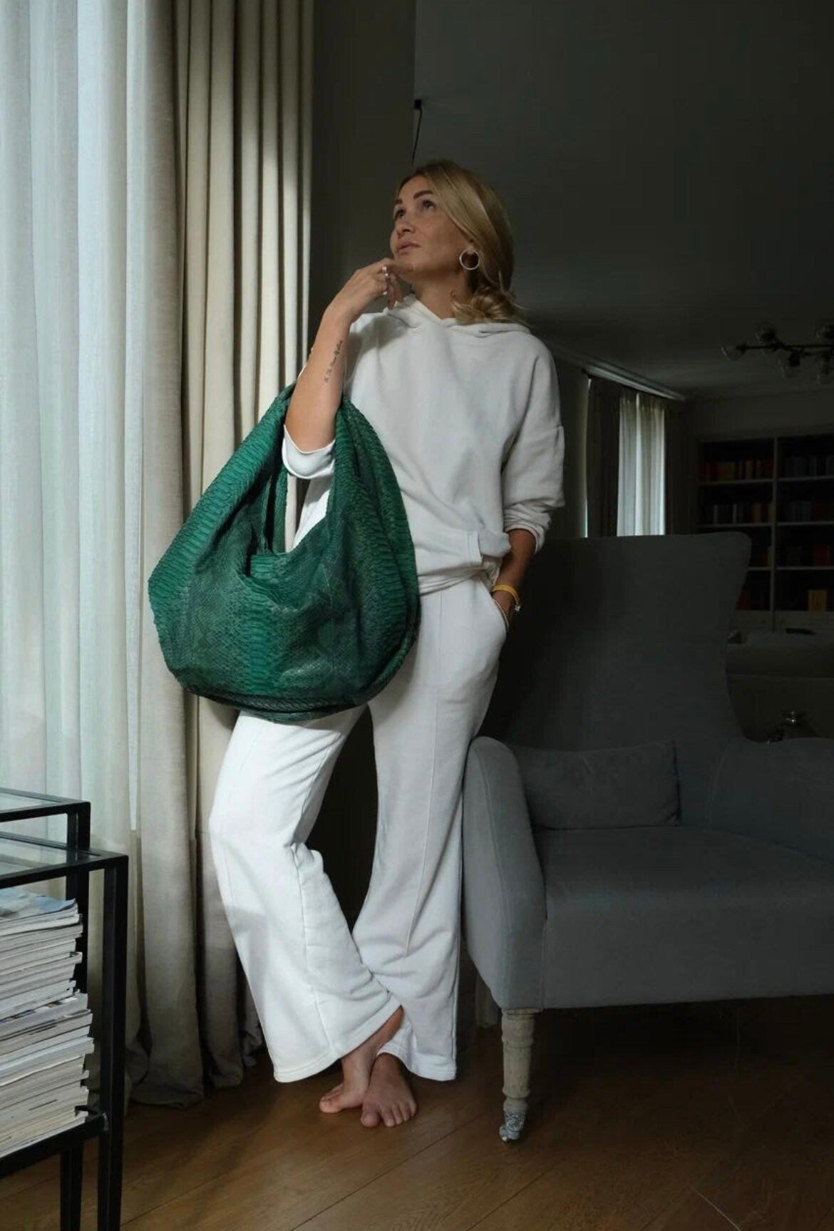 Big Soft Hobo Classy Sport Woman Bag | Purse Genuine Python Skin | Python Skin Products | Green Big Elegant Leather Designer Soft Bag Snake