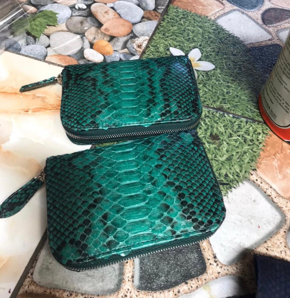 Genuine Python Skin Wallet — Green
