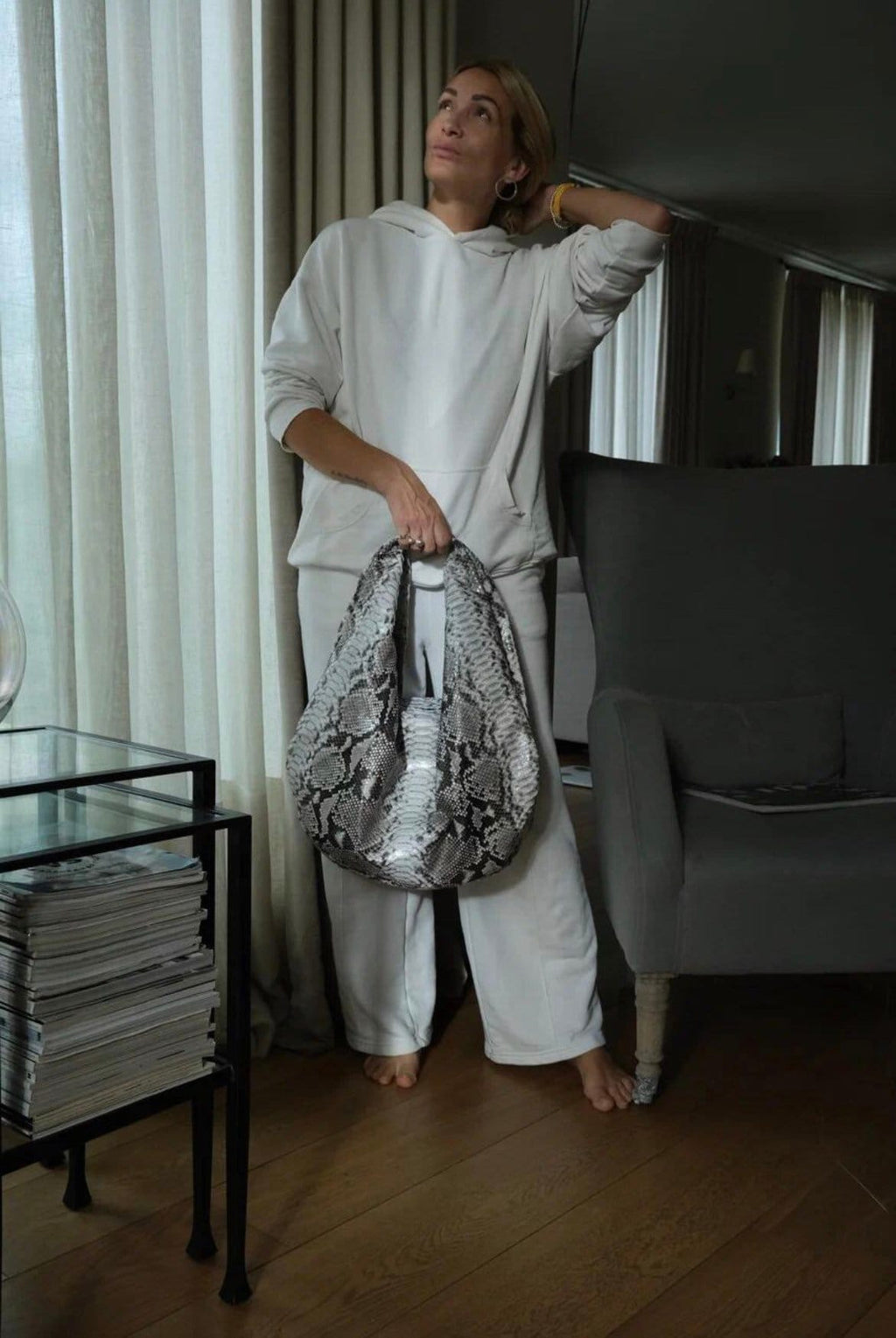 Big Soft Hobo Python Skin Bag — Gray