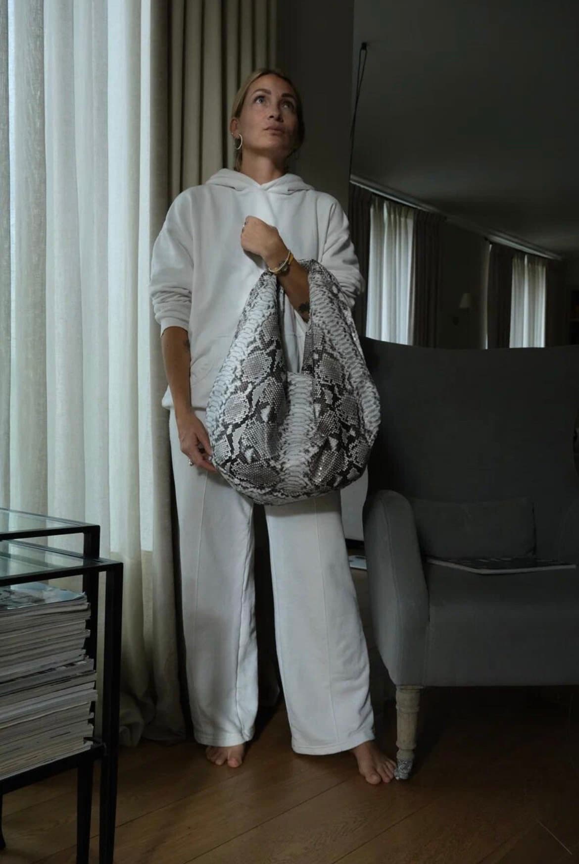 Big Soft Hobo Python Skin Bag — Gray