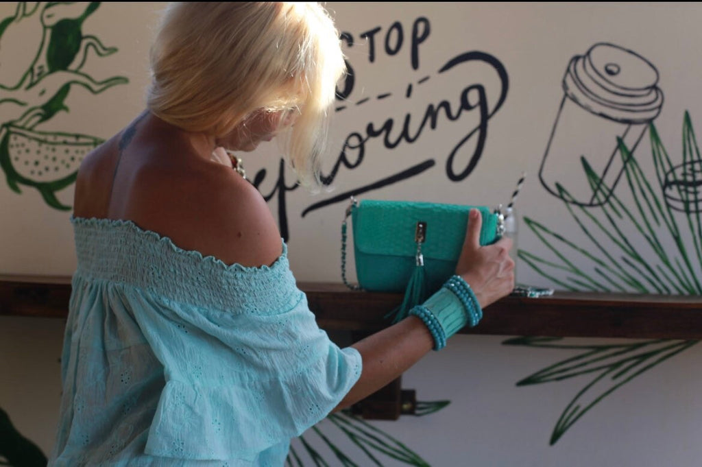 Genuine Python Skin Crossbody Bag — Turquoise