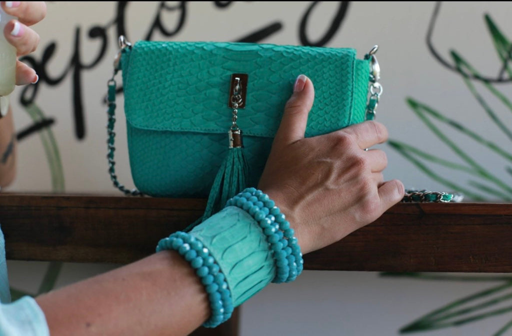 Genuine Python Skin Crossbody Bag — Turquoise