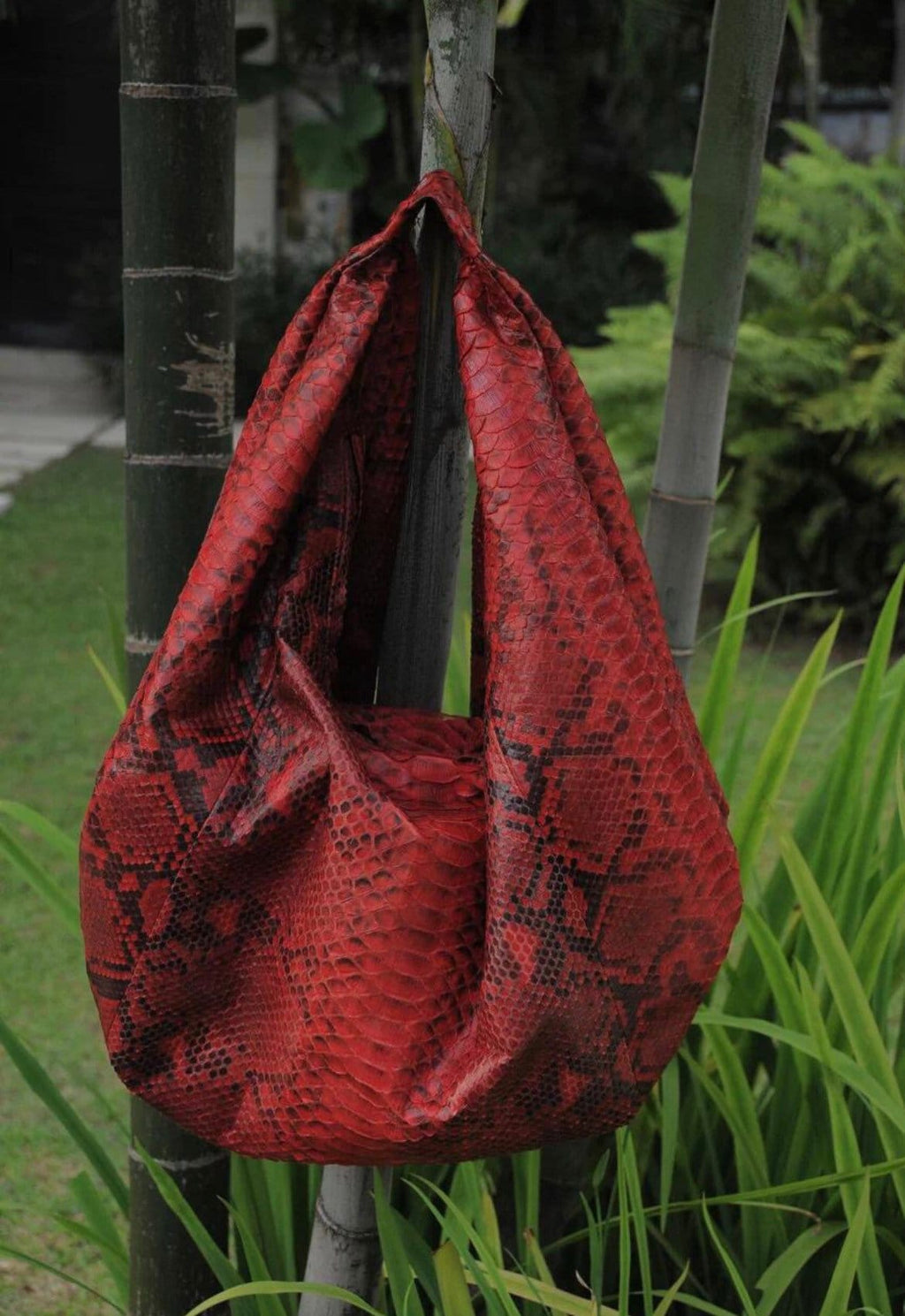 Big Soft Hobo Python Skin Bag — Red
