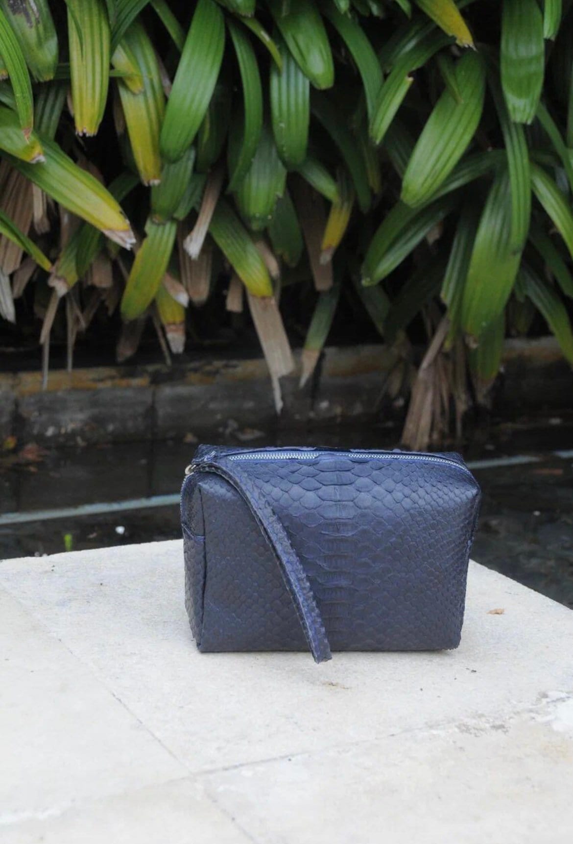 Genuine python skin blue cosmetic bag