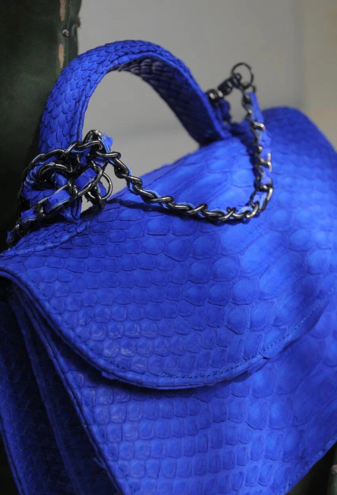 Genuine Python Skin Top Handle Crossbody Bag — Bright Blue