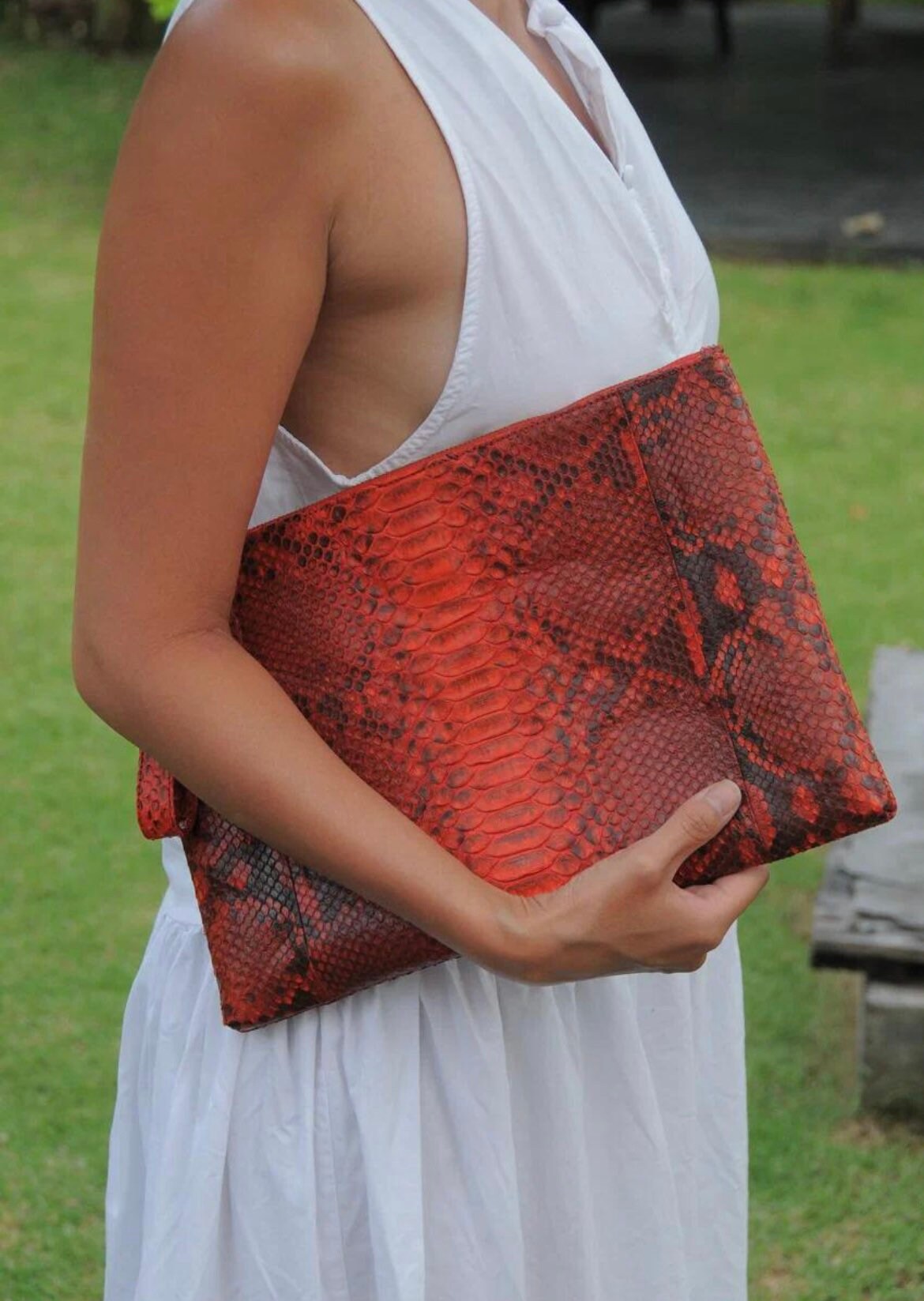 Genuine Python Skin Laptop Case — Red