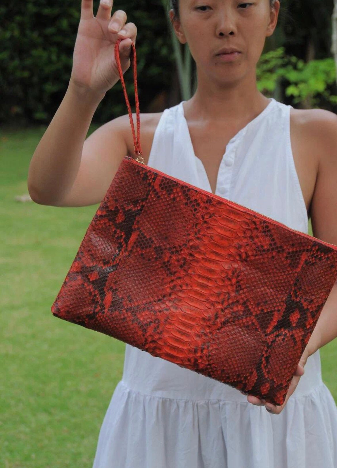 Genuine Python Skin Laptop Case — Red