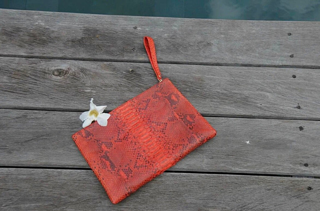 Genuine Python Skin Laptop Case — Red