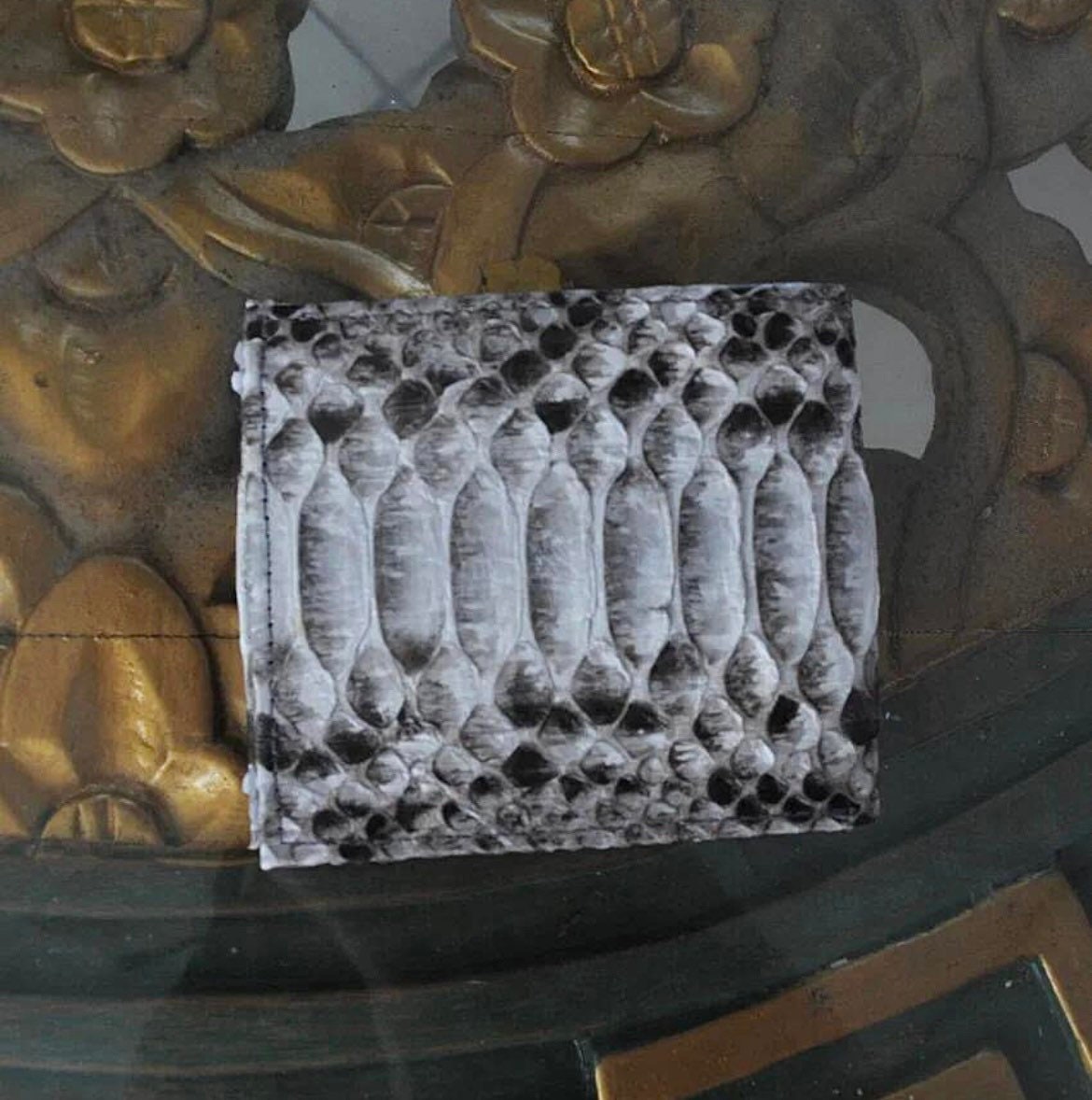 Genuine Python Skin Men Flat Wallet — Black