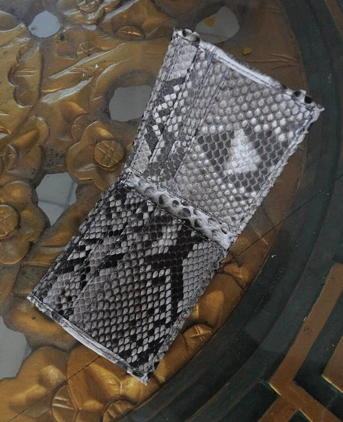 Genuine Python Skin Men's Flat Wallet — Grey