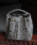 Genuine Python Skin Bucket Crossbody Bag — Grey