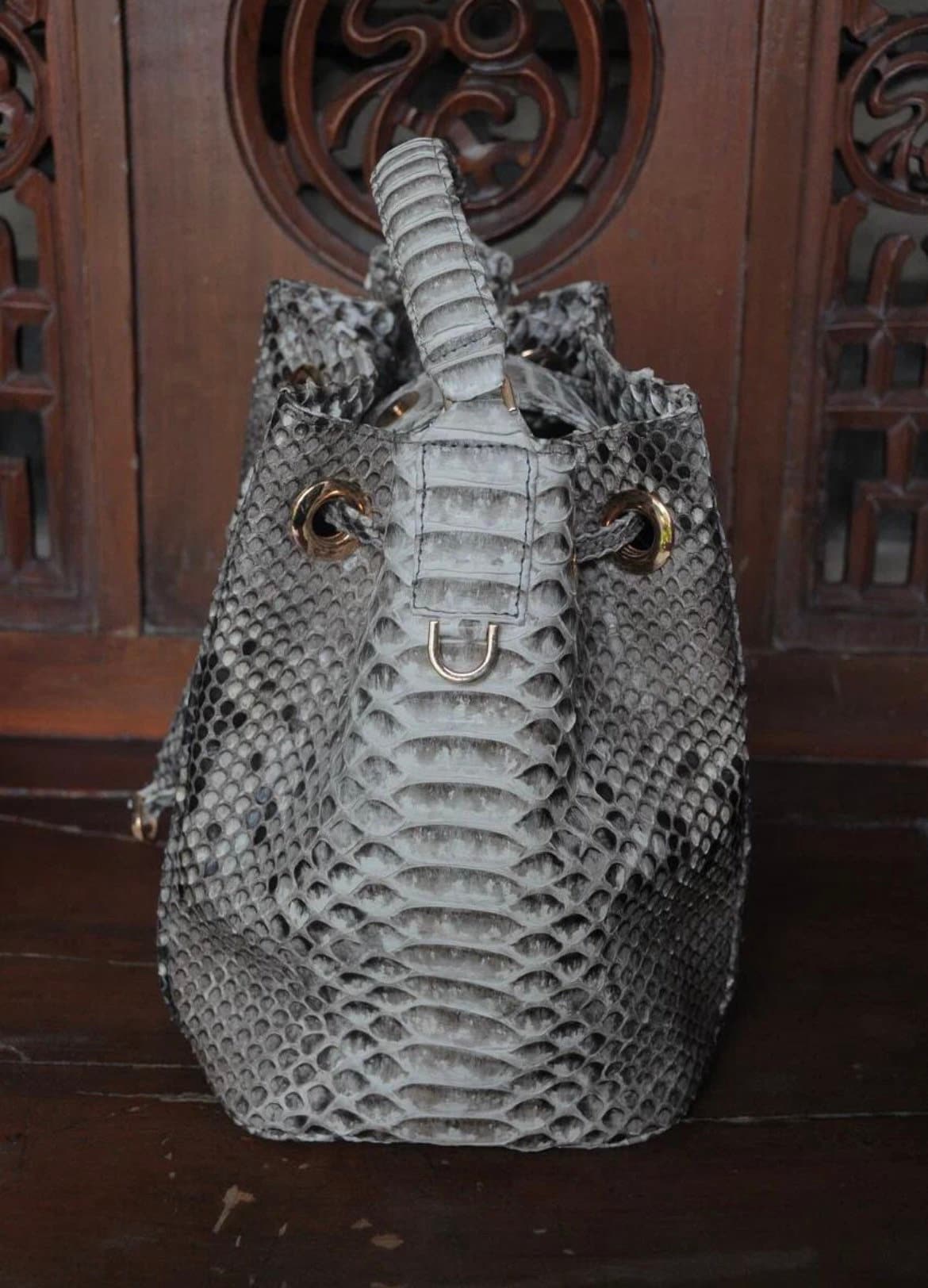Genuine python skin grey bucket crosshandle bag/ designer women purse — Red
