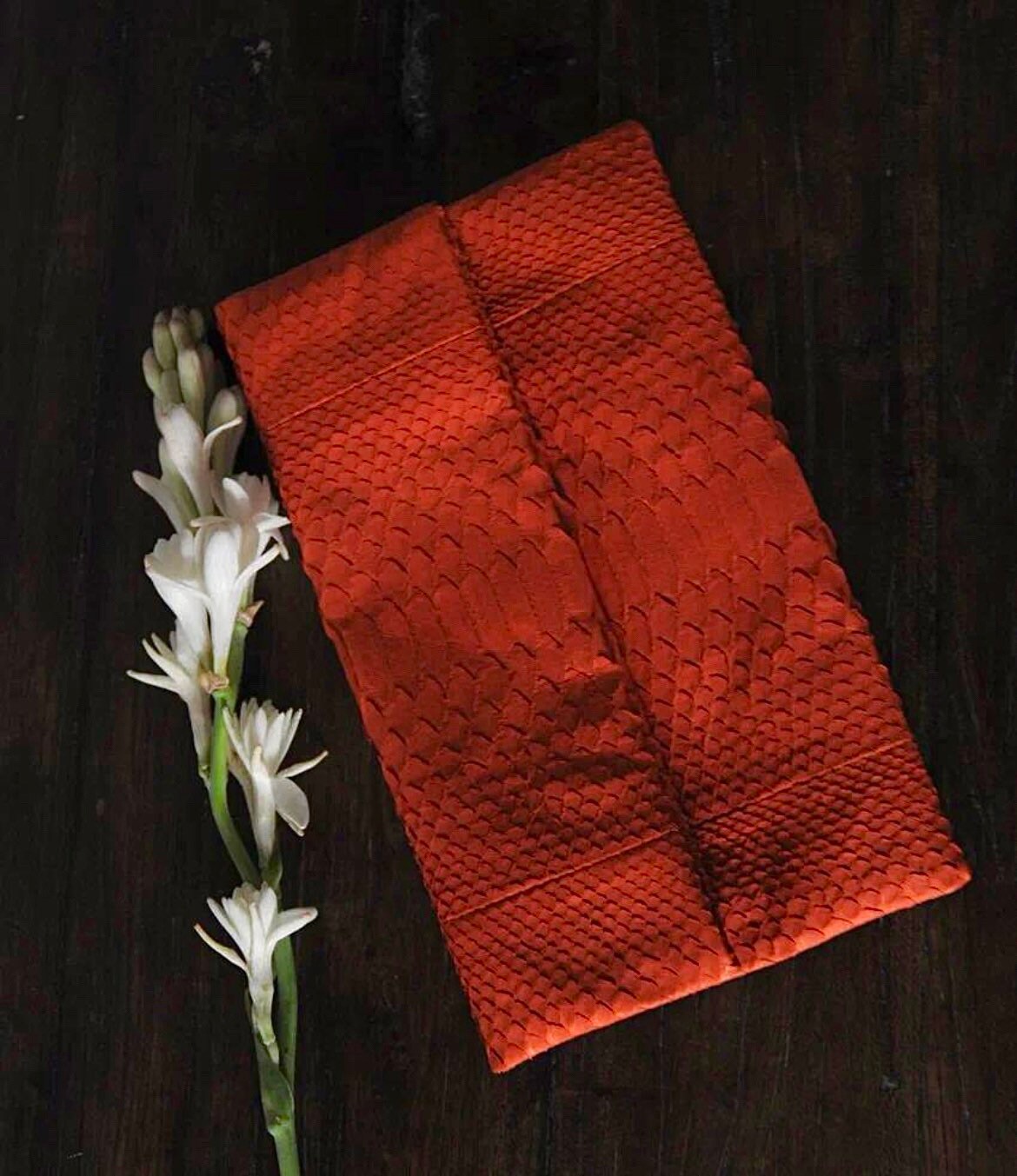Genuine Python Skin Envelope Clutch — Orange