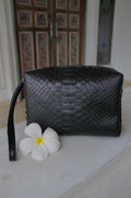 Genuine Python Skin Cosmetic Bag — Black