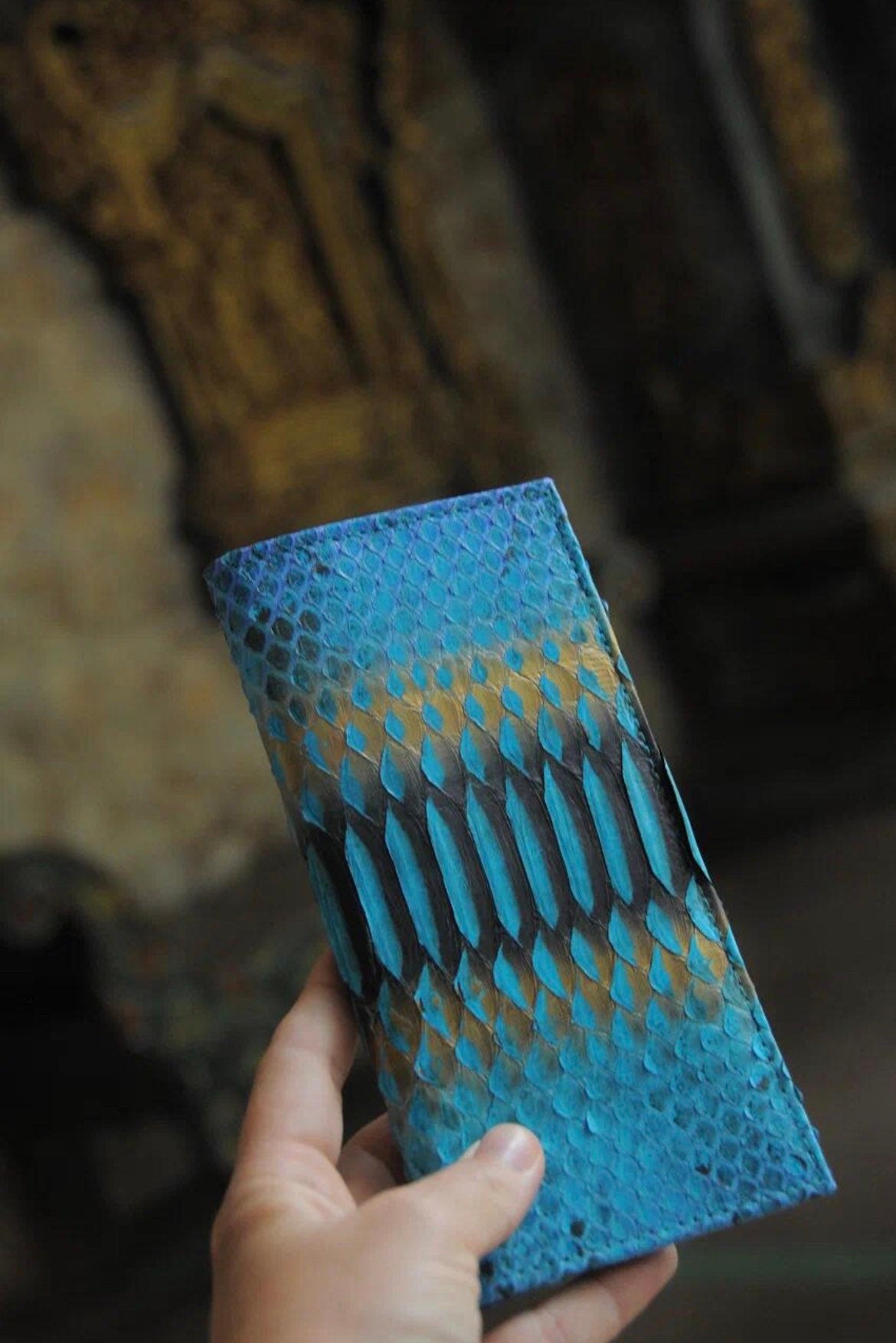 Genuine Python Skin Wallet — Turquoise