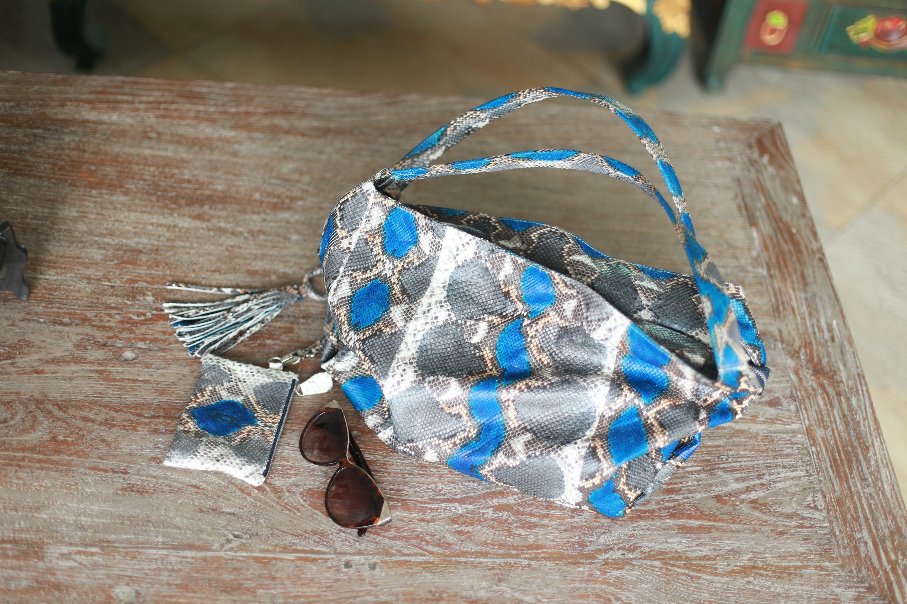 Big Soft Hobo Python Skin Bag — Multicolor