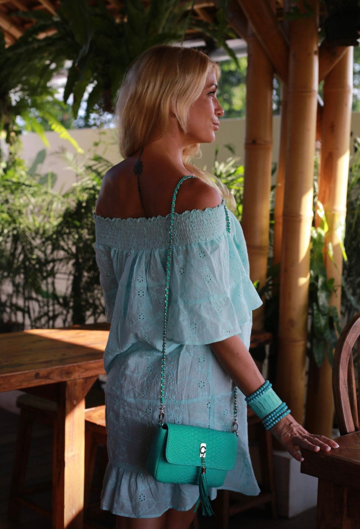 Bag Crossbody  turquoise colour Genuine Python Skin — Red