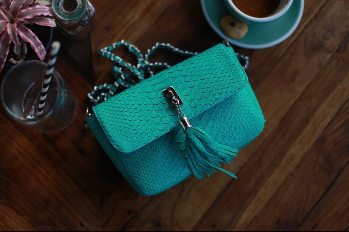 Bag Crossbody  turquoise colour Genuine Python Skin | Summer Bag Women | Exotic Leather Bags | Classy Elegant Small Crossbody | Python Bags