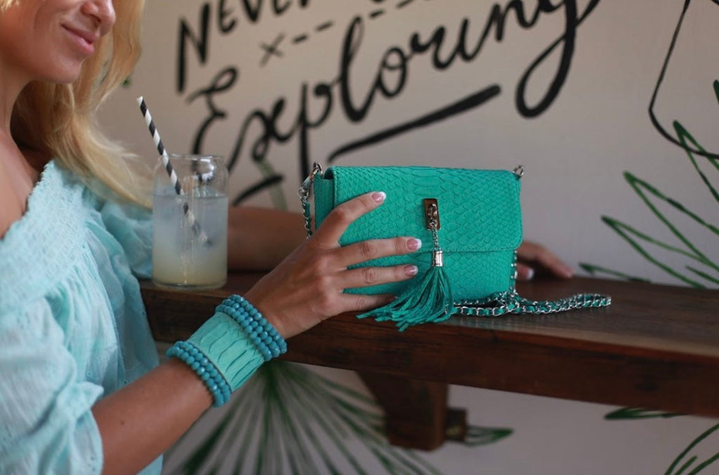 Genuine Python Skin Crossbody Bag — Turquoise