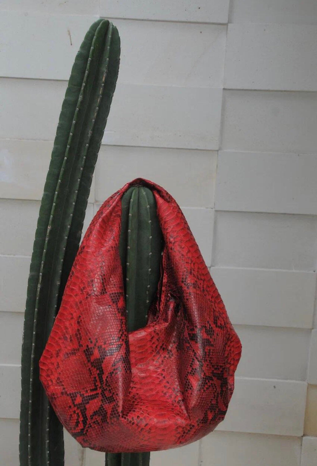 Big Soft Hobo Python Skin Bag — Red