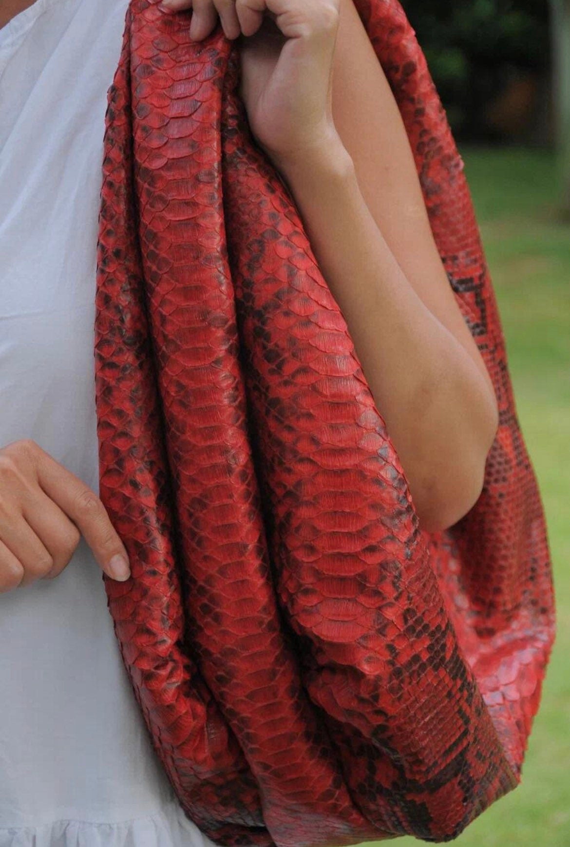 Big Soft Hobo Python Skin Bag — Red