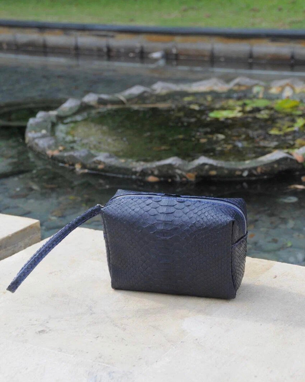 Genuine Python Skin Cosmetic Bag — Blue