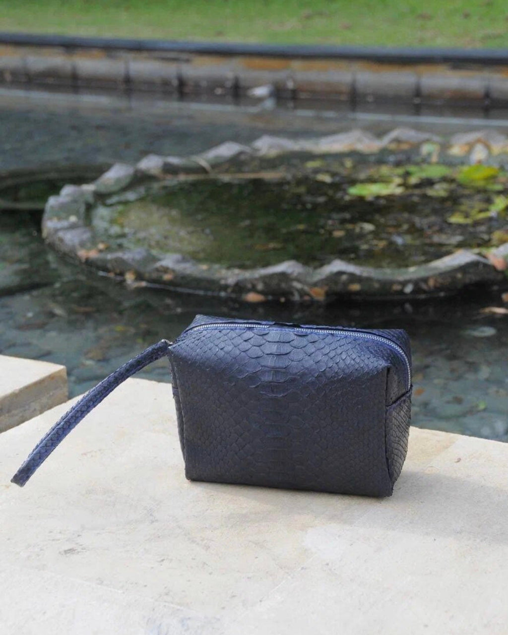 Genuine python skin blue cosmetic bag