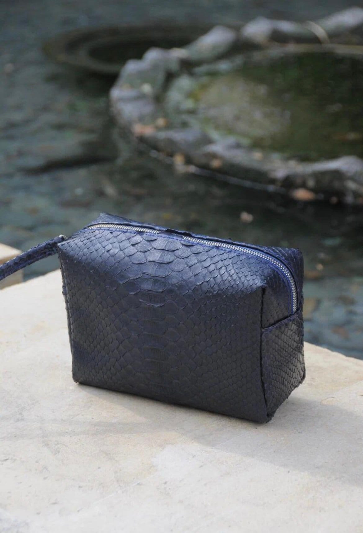 Genuine python skin blue cosmetic bag