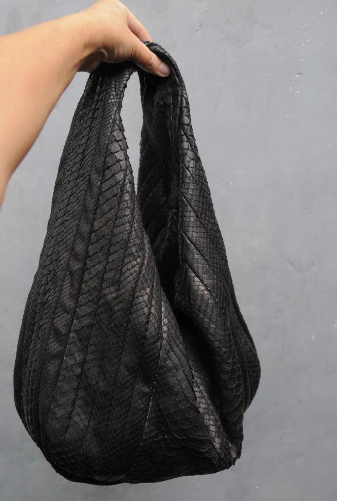 READY TO SHIP Soft Hobo Classy Sport Woman Stitched Bag | Purse Genuine Python Skin | Black  Elegant Leather Designer Soft Bag