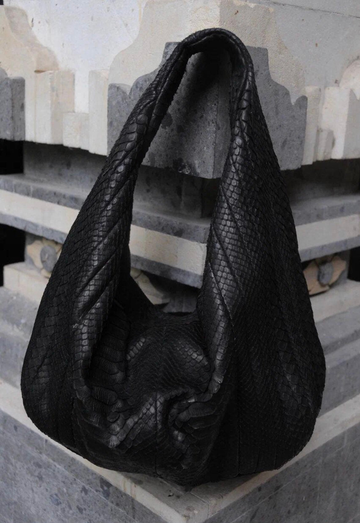 READY TO SHIP Soft Hobo Classy Sport Woman Stitched Bag | Purse Genuine Python Skin | Black  Elegant Leather Designer Soft Bag
