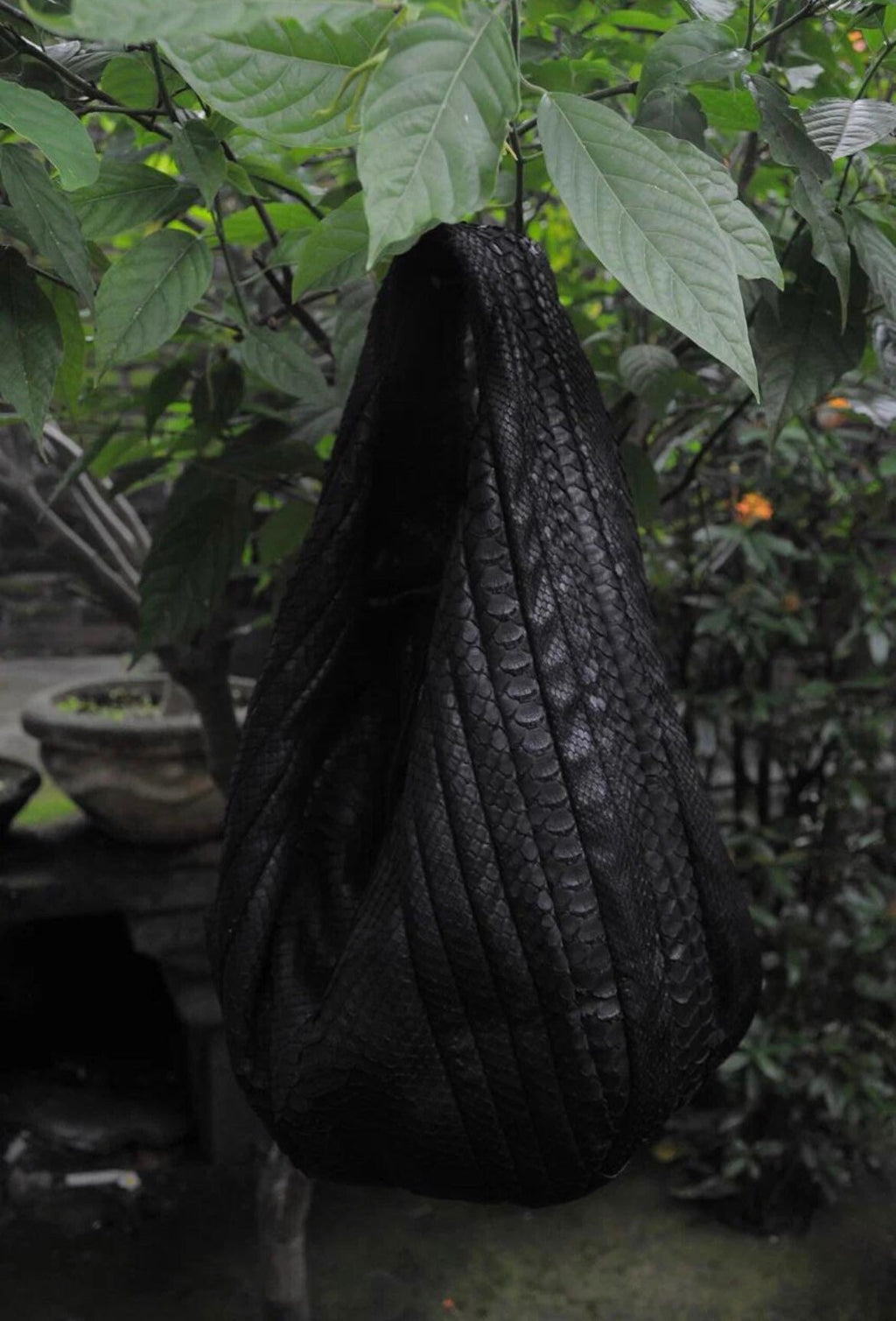 Soft Hobo Python Skin Bag — Black (Ready to Ship)