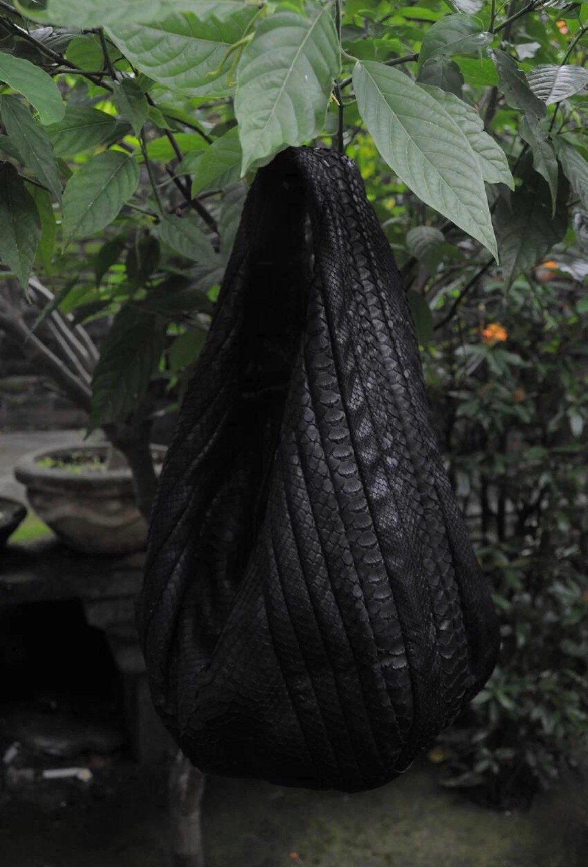 Big Soft Hobo Python Skin Stitched Bag — Black