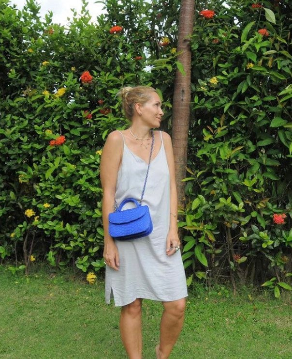 Genuine Python Skin Top Handle Crossbody Bag — Bright Blue