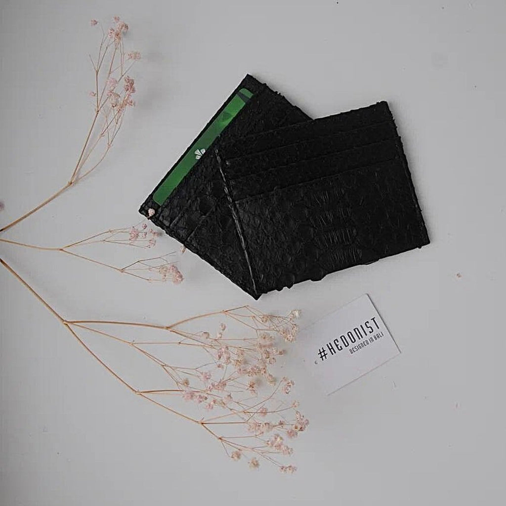 READY TO SHIP Genuine python skin creditcards holder/business cads holder black color unisex wallet small, gift idea , exotic leather craft