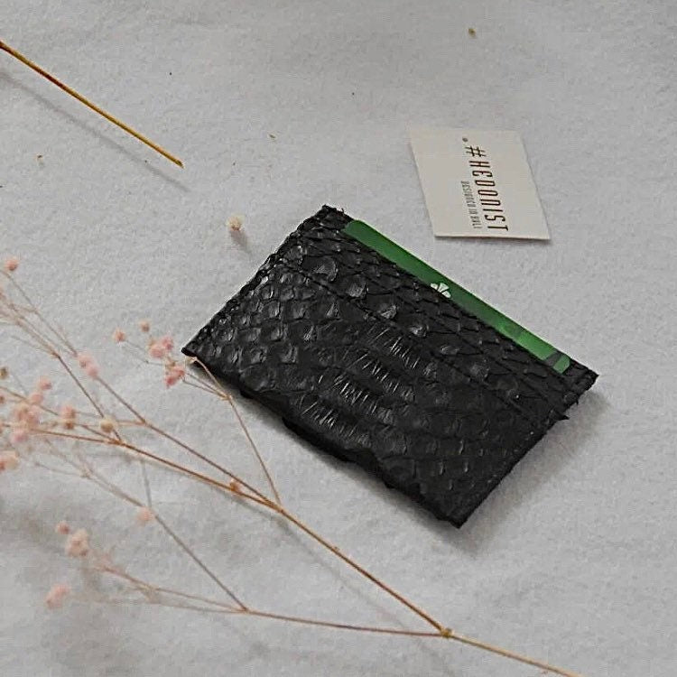READY TO SHIP Genuine python skin creditcards holder/business cads holder black color unisex wallet small, gift idea , exotic leather craft