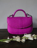 Genuine Python Skin Top Handle Crossbody Bag — Hot Pink