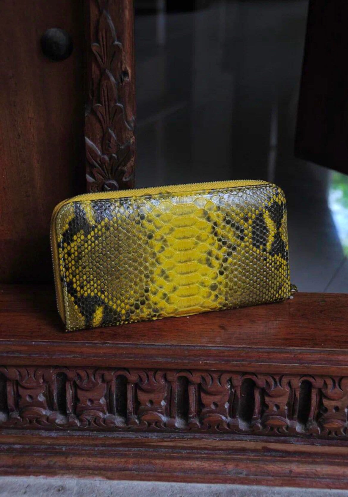 Wallet genuine python skin yellow snake color, women wallet, leather lady wallet, classic zip wallet, designer wallet handmade, money wallet — Red