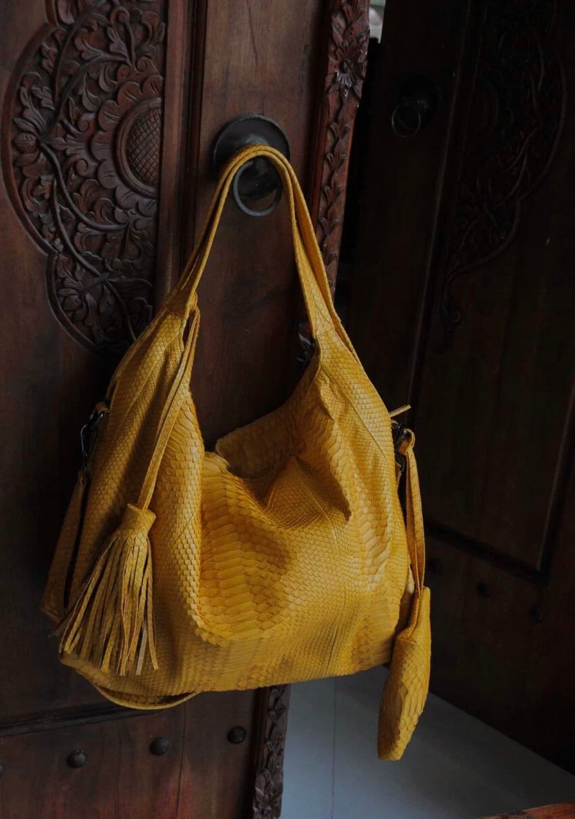 Big Soft Hobo Python Skin Bag — Yellow