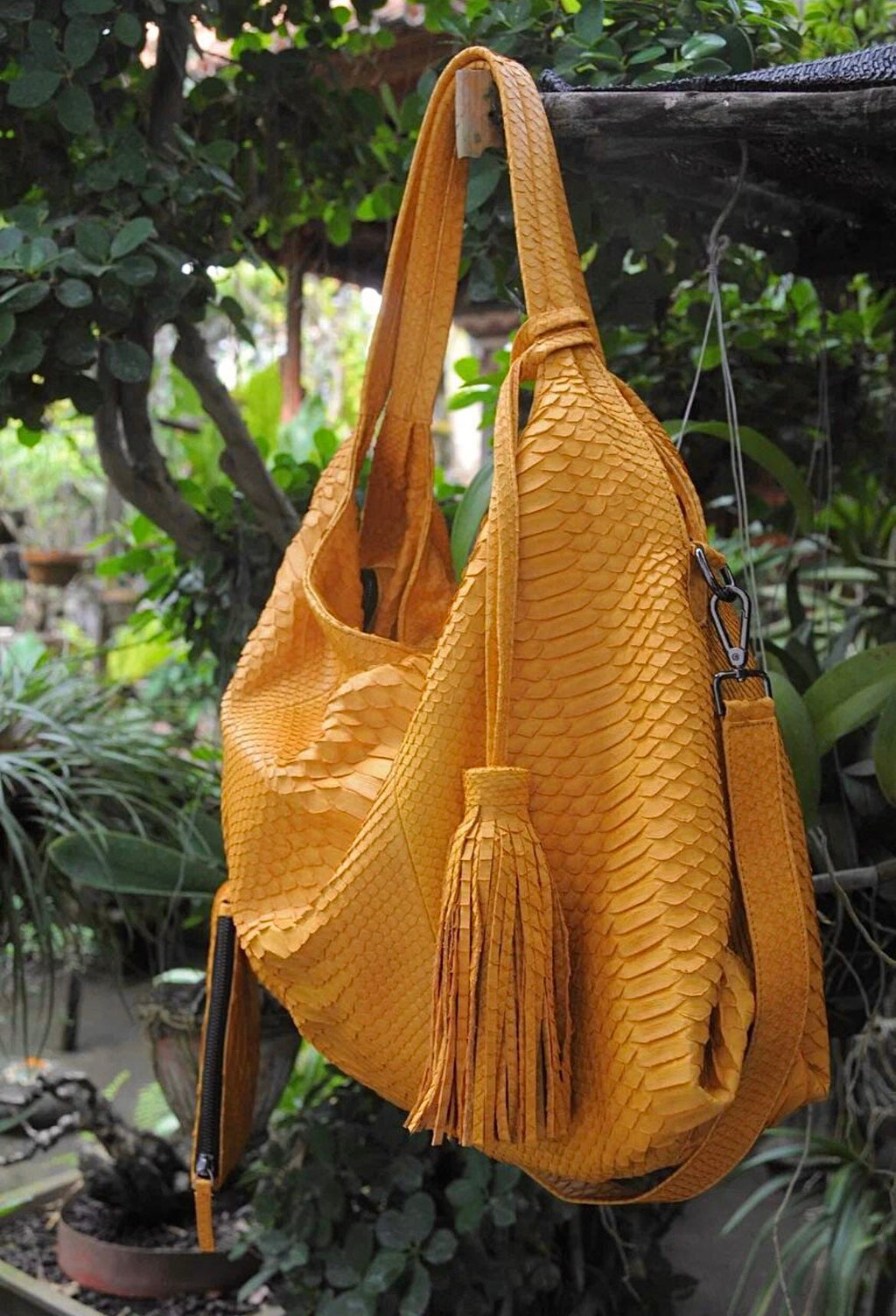 Big Soft Hobo Python Skin Bag — Yellow