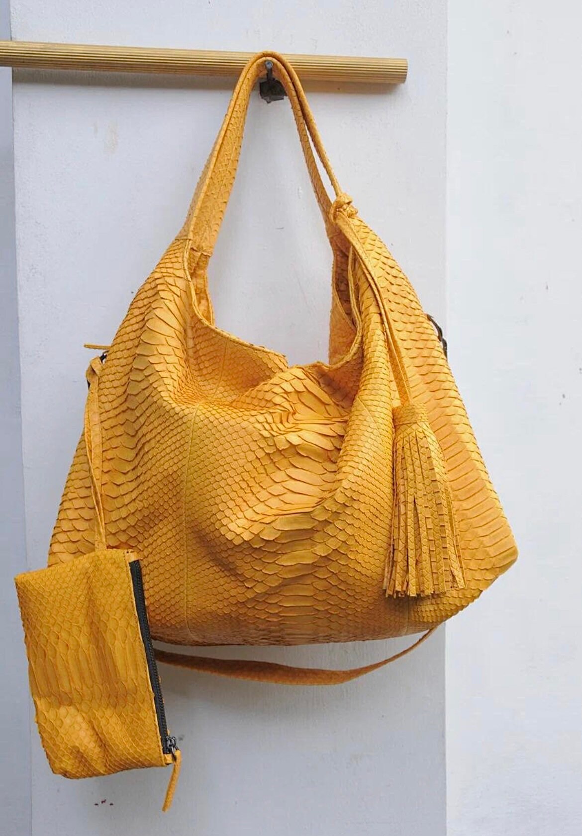 Big Soft Hobo Python Skin Bag — Yellow