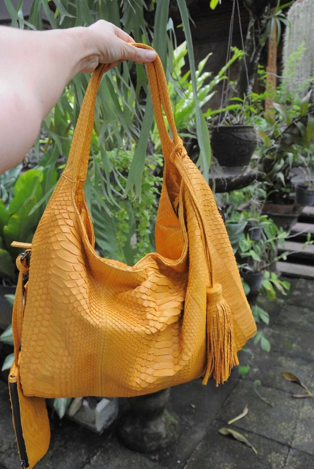 Big Soft Hobo Python Skin Bag — Yellow