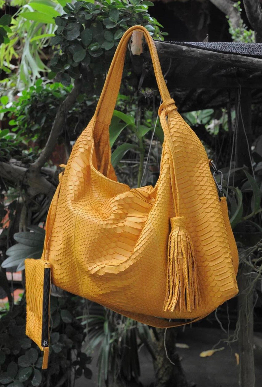 Big Soft Hobo Python Skin Bag — Yellow