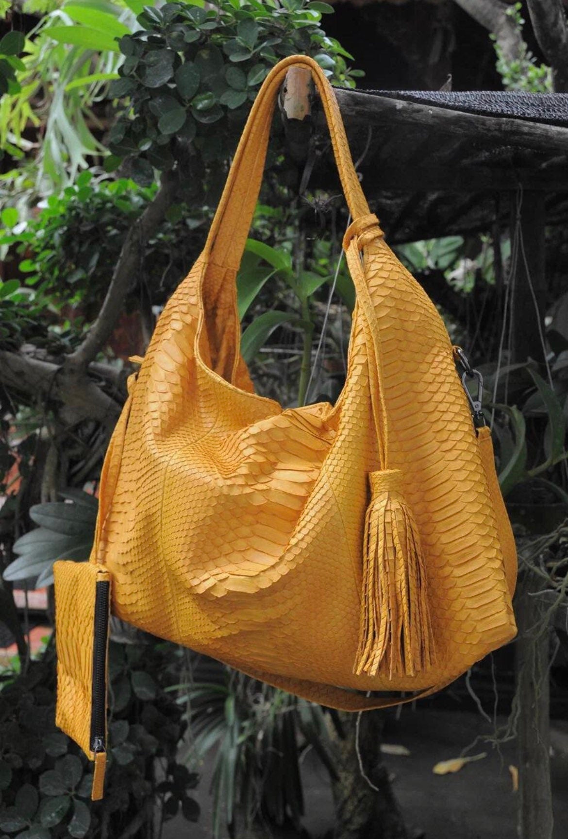 Big Soft Hobo Python Skin Bag — Yellow