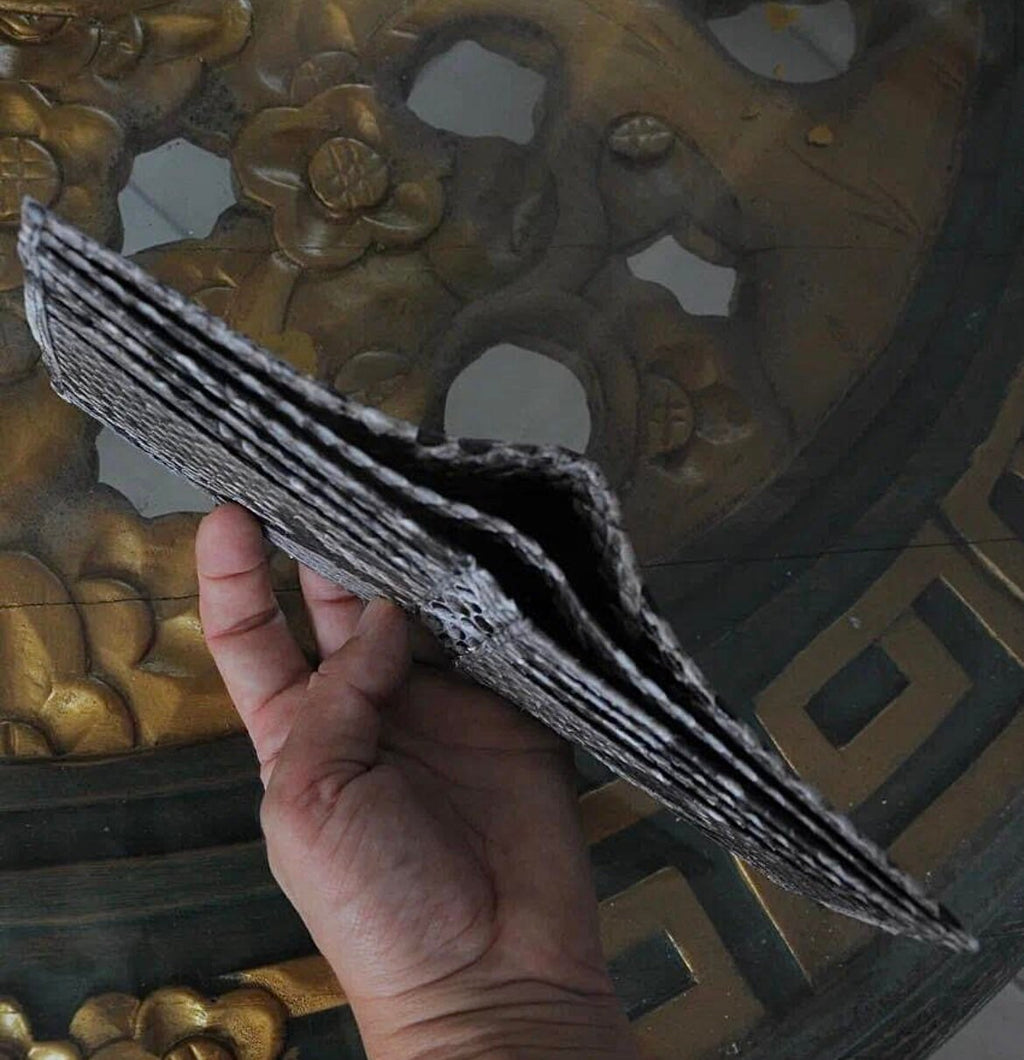 Genuine Python Skin Men's Flat Wallet — Grey