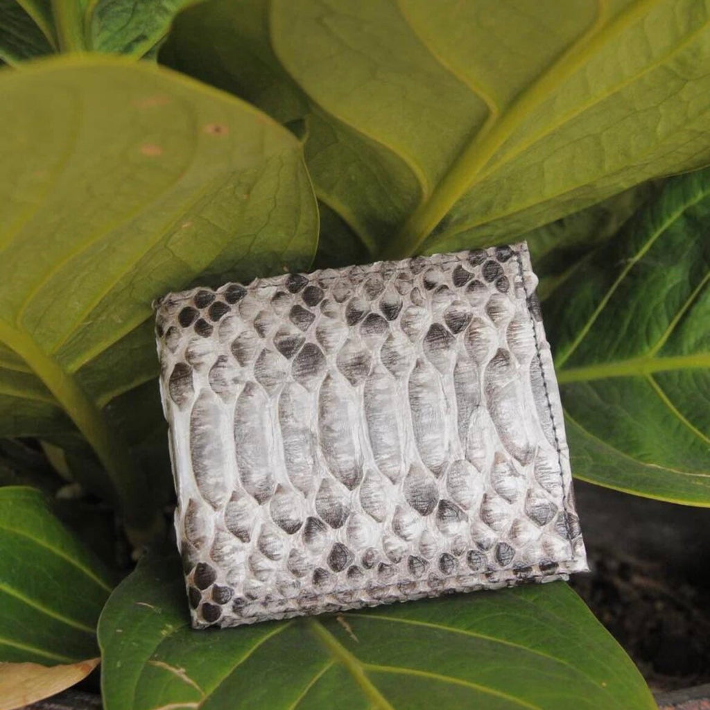 Genuine Python Skin Men's Flat Wallet — Grey