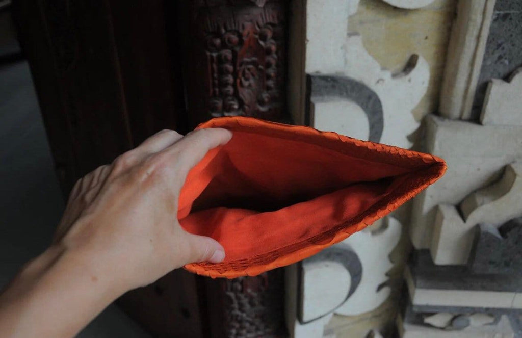 Genuine Python Skin Envelope Clutch — Orange