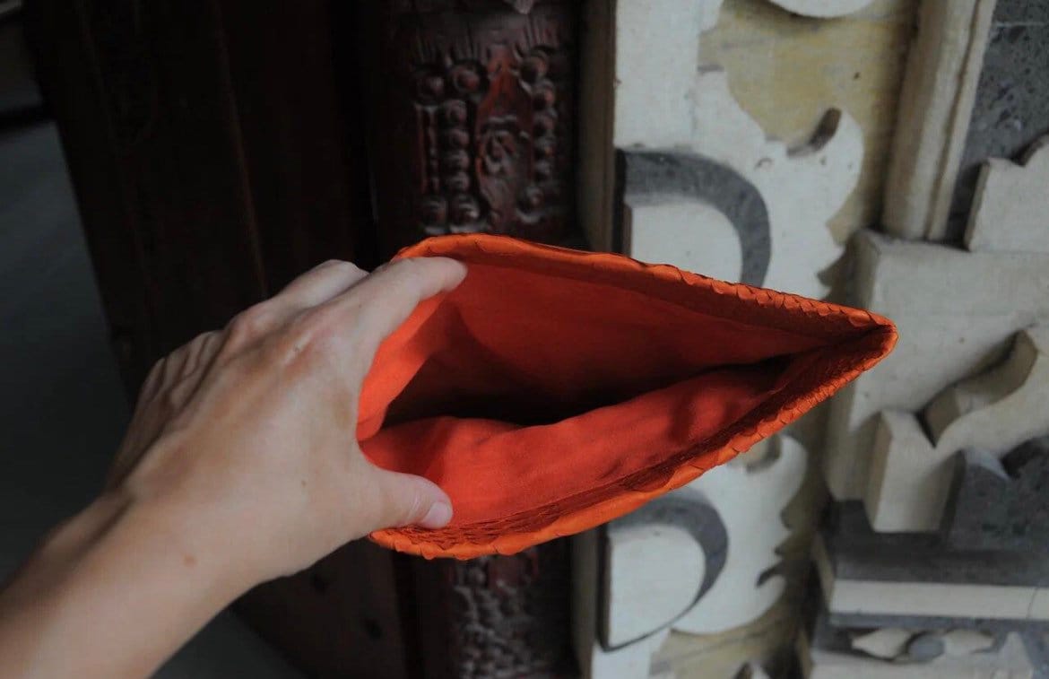 Genuine Python Skin Envelope Clutch — Orange