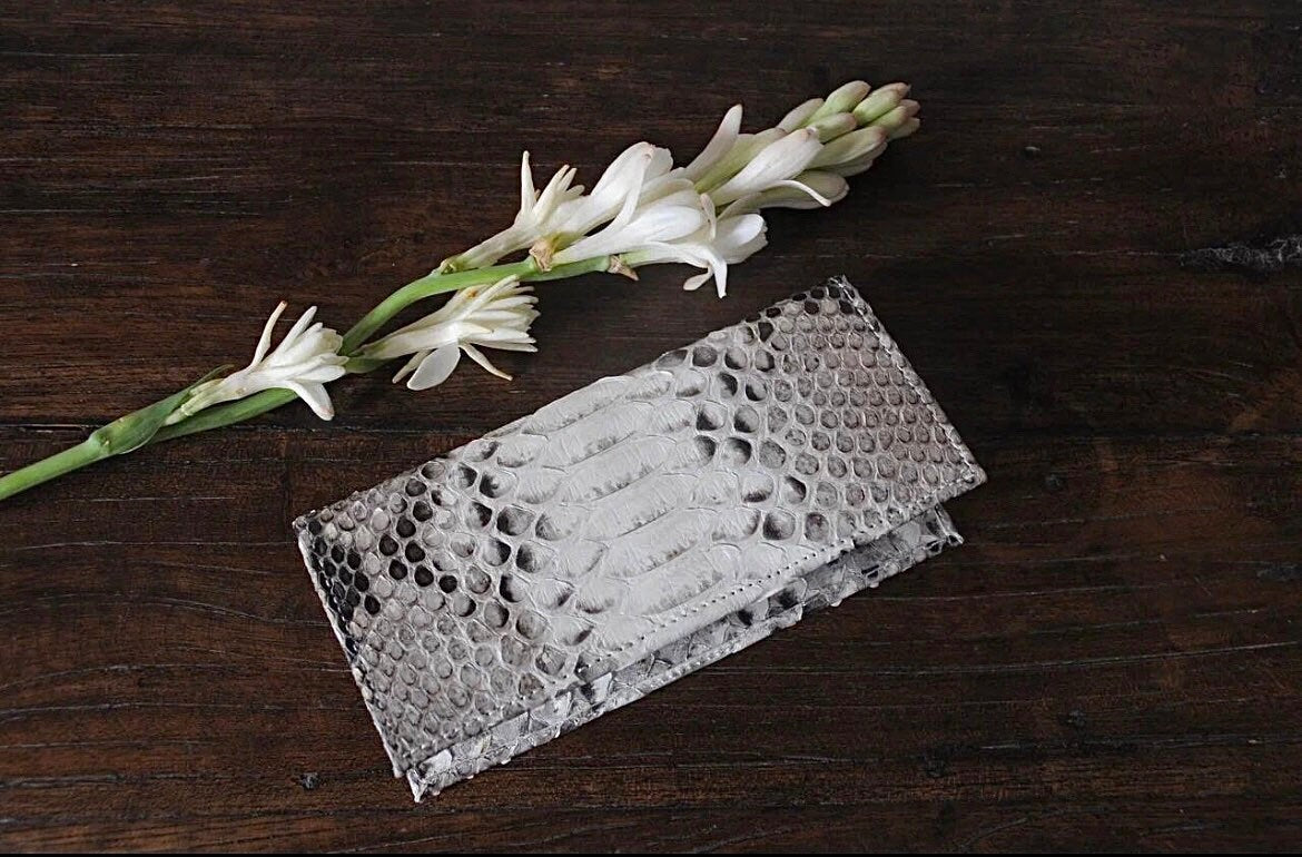 Genuine Python Skin Wallet — Gray Natural